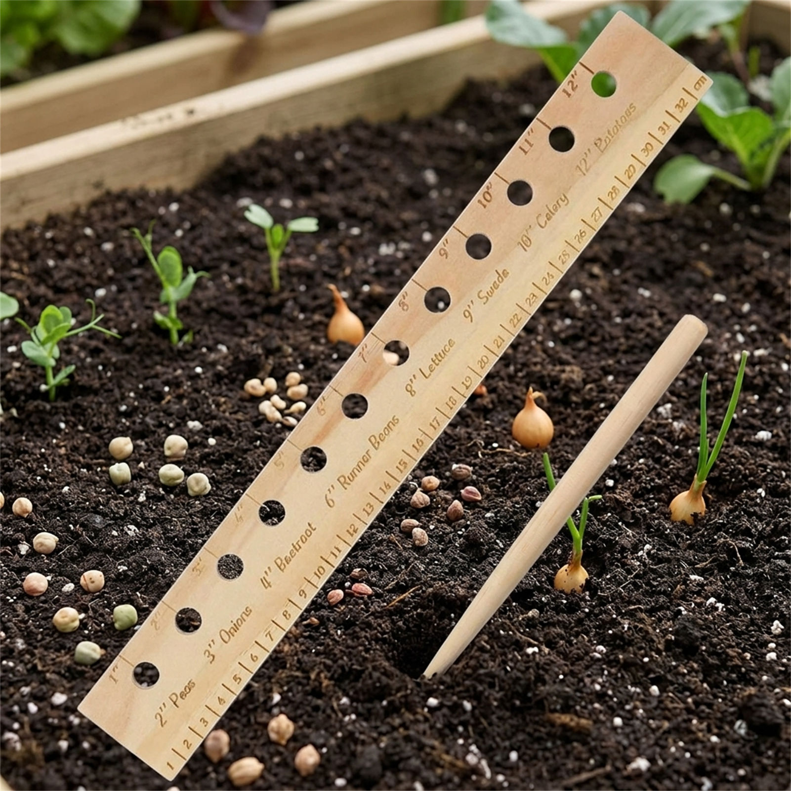Solid Wood Planting Ruler for  - Gardening Tools Vegetables recension och pris